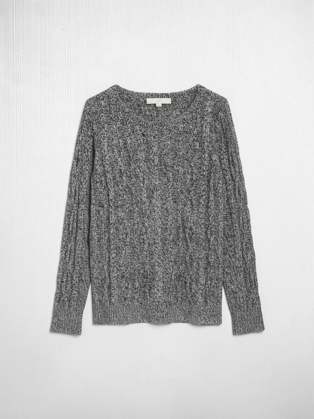 Cable Knit Crewneck Sweater - Dark Heather Gray/Black - Loft